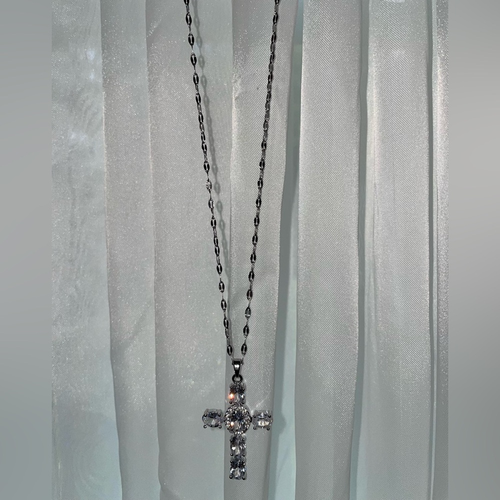 B. Collective Silver & Stone Cross Pendant Necklace (Boutique) | SAMPLE SALE